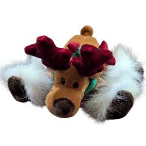 Commonwealth Plush Reindeer Toy With Red Antlers & Green Bow 6"  2005